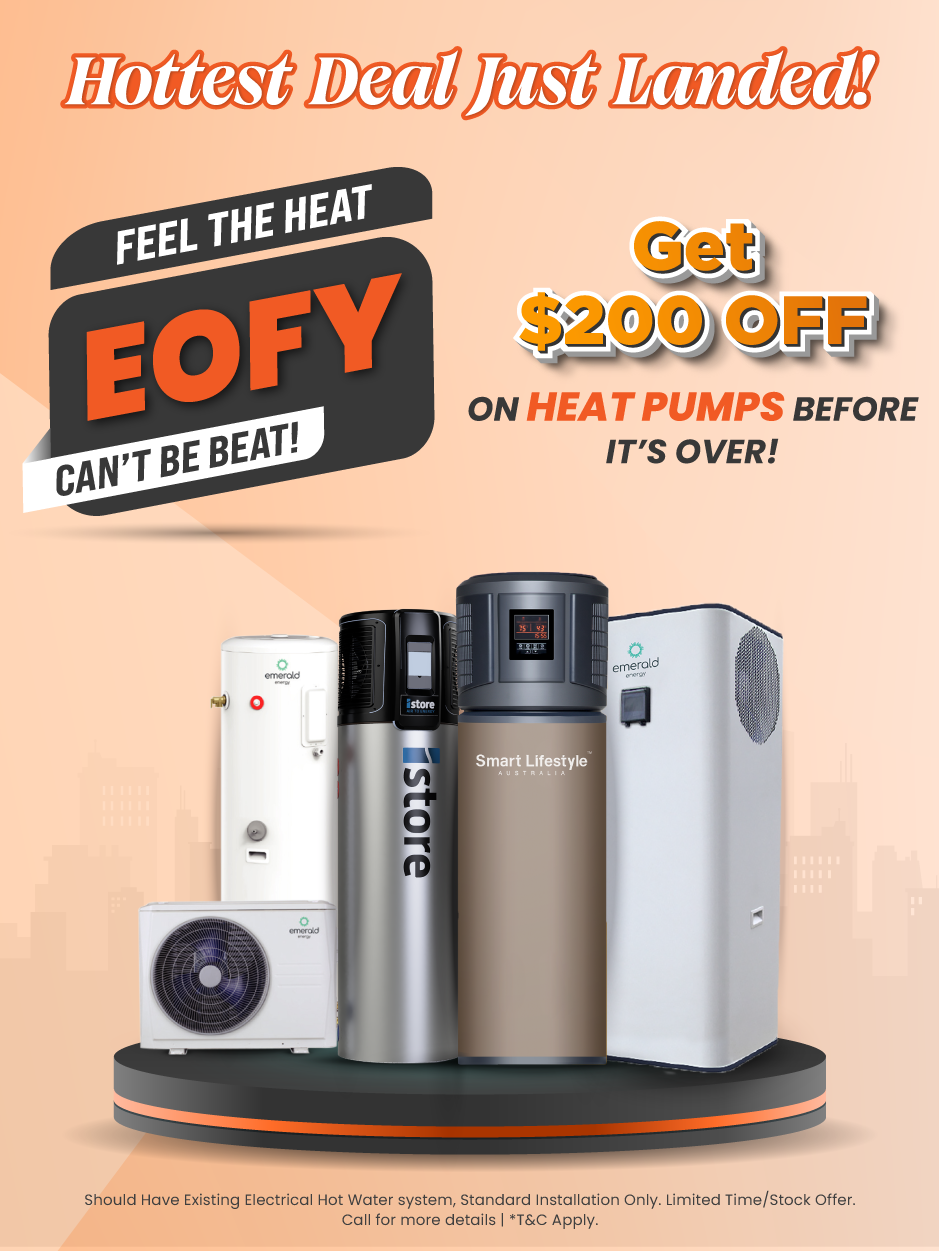 image is showing up to $200 off in EOFY offer on Every Heat Pump mobile
