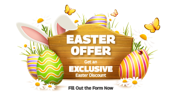 Eye-catching Easter offer graphic encouraging users to sign up the form and get exclusive discount, decorated with festive elements.