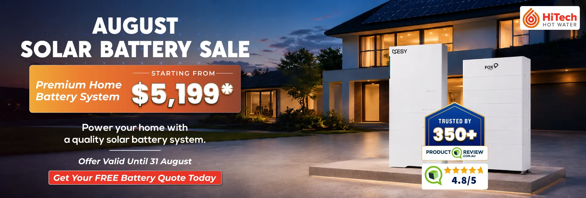 Visual display of August solar battery sale showcasing various battery models and special offers