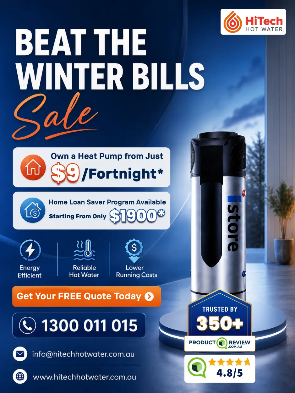 A water heater with the phrase "Beat the Winter Bills" prominently displayed on its front.
