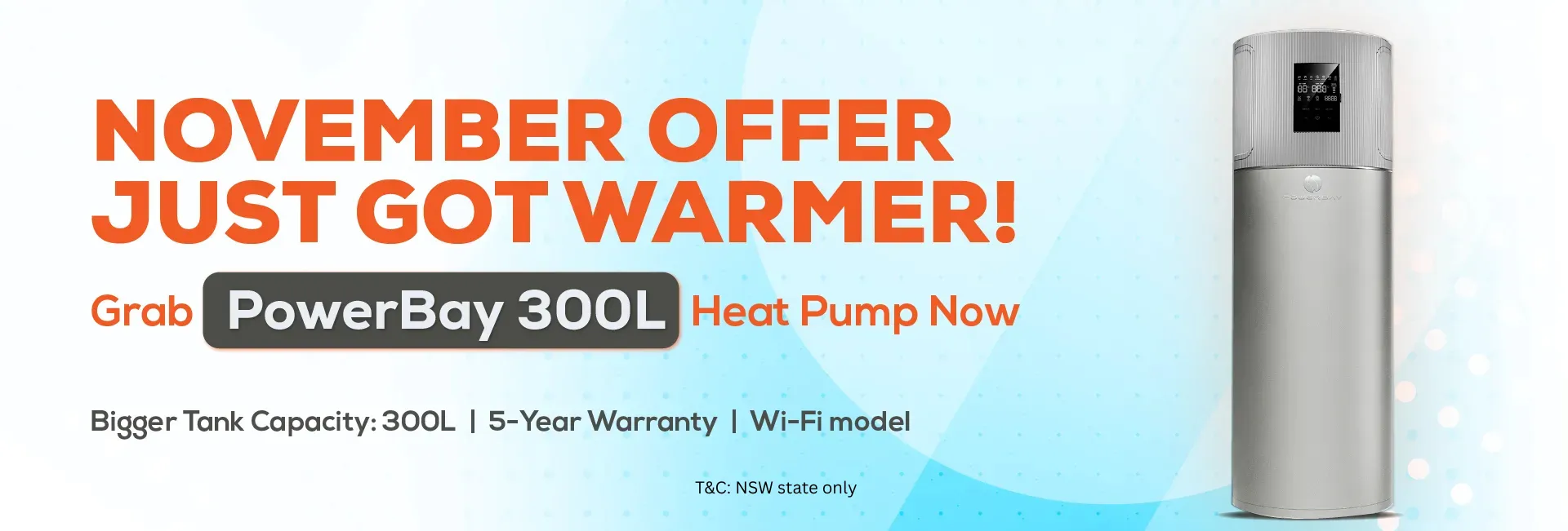 November spacial offer banner 300$ off on Powebay Heat Pump Desktop
