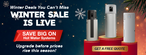 Winter special hot water deals in Australia featuring energy-efficient heat pump hot water systems with up to $400 savings offer for winter season.