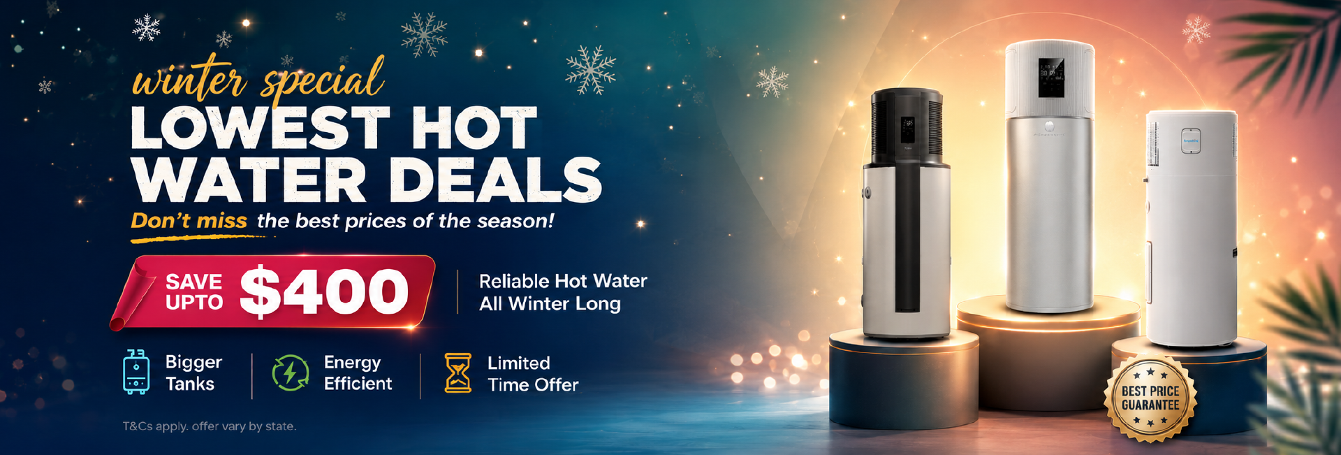 Haier heat pump and split air conditioner offer banner showing cashback deals, warranty details, and energy-efficient home cooling and heating solutions