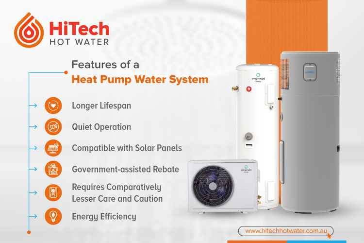 Features of a heat pump water system