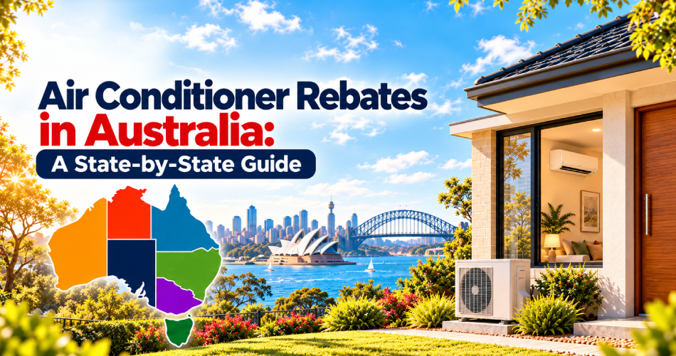 Australian home with a split-system air conditioner illustrating the state-by-state guide to air conditioner rebates.