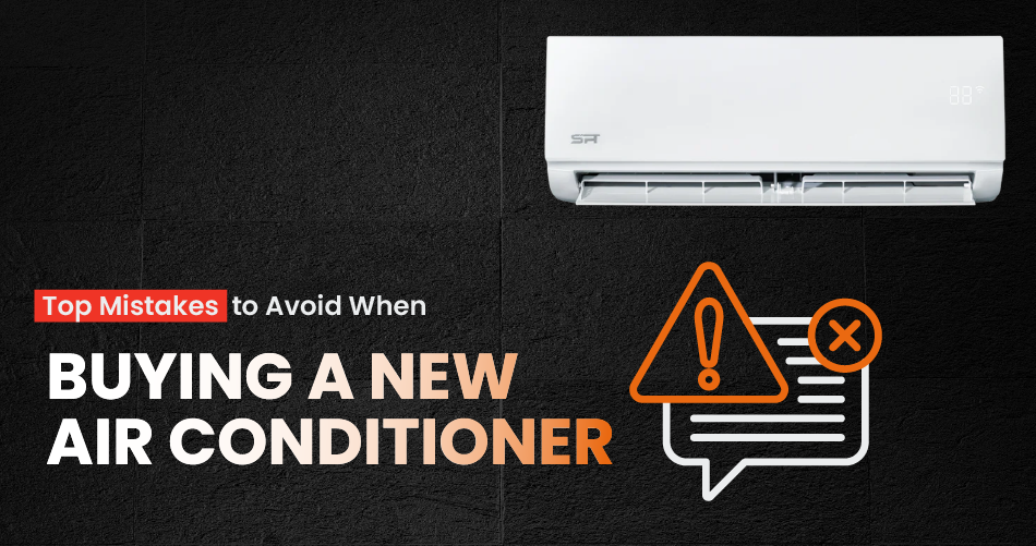 Image text with the top mistake to avoid when buying a new air conditioner, with clear text and engaging visuals