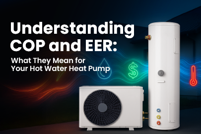 A hot water heat pump system is shown under the title 
