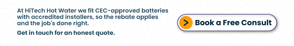 Call-to-action banner encouraging homeowners to book a free consultation for an eligible home battery rebate and installation quote.