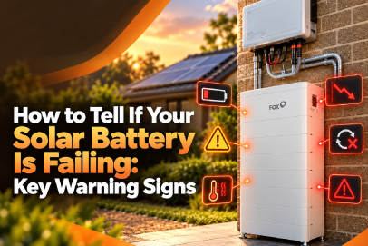 Solar battery failure warning signs, including battery alerts, error indicators and performance issues on a home battery storage system.