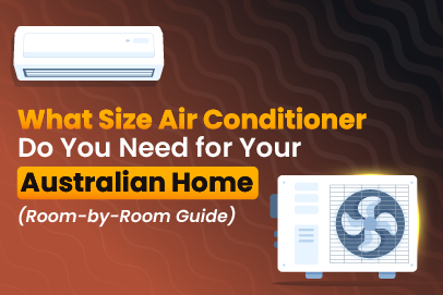 What size air conditioner is needed for an Australian home room-by-room guide with split AC and outdoor unit illustration