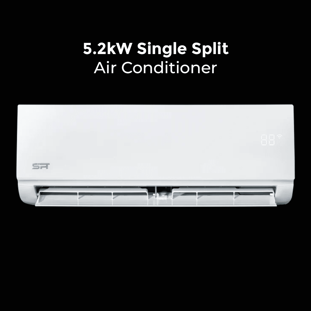 Stylish white SPT split air conditioner, engineered for high performance and energy efficiency, suitable for diverse living spaces