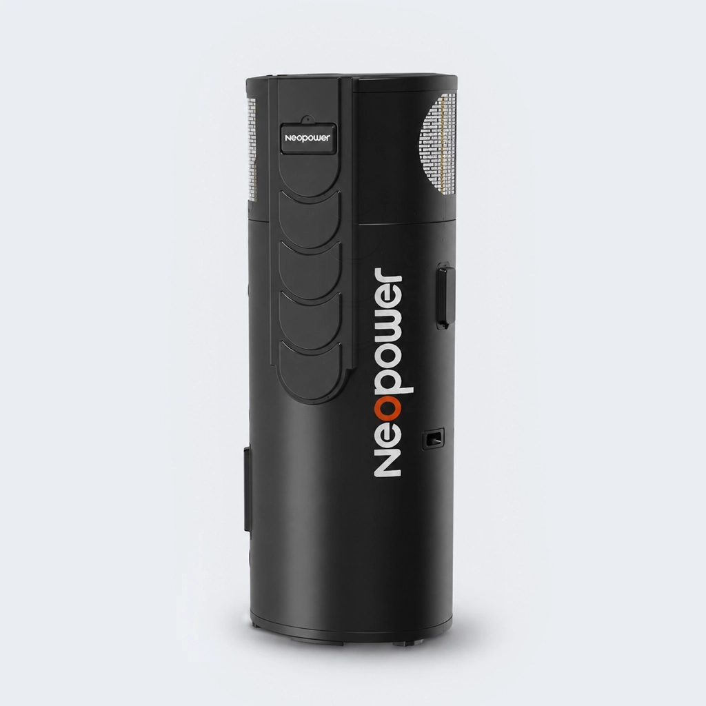 NeoPower 315L heat pump hot water system with modern black design for reliable, energy-saving residential hot water solutions.