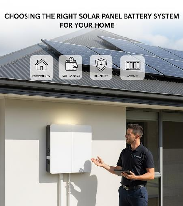 image showing the installer give advice to choose right solar battery for your home