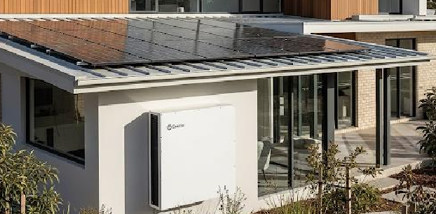 image of residential home with solar battery system installed on wall