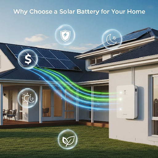 image highlight the text why you choose solar battery for your home